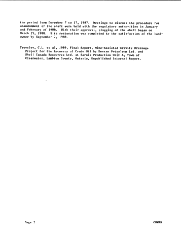 Devran-Shell Sarnia London Road Field Gravity Drainage of Petroleum Project 1984 to 1988 Page 2