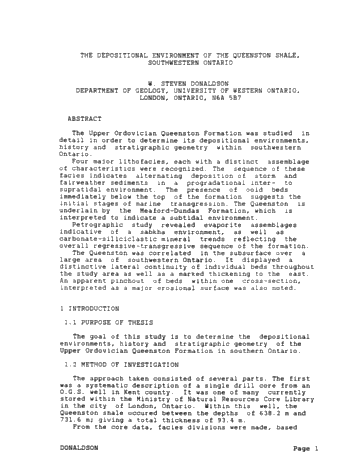 Depositional Environment of the Queenston Shale, Southwestern Ontario Page 1