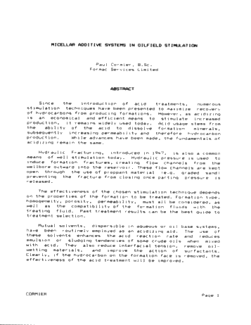 Micellar Additive Systems in Oilfield Stimulation Page 1