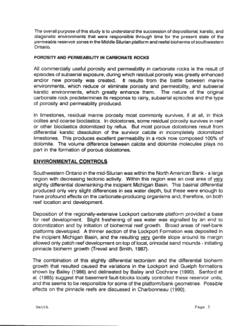 The Geology of Porosity and Permeability Variation in Siluran Pinnacle Reefs, Southwestern Ont. Page 3