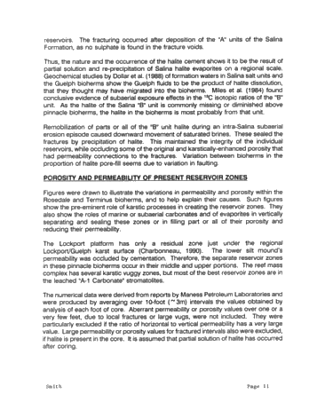 The Geology of Porosity and Permeability Variation in Siluran Pinnacle Reefs, Southwestern Ont. Page 11