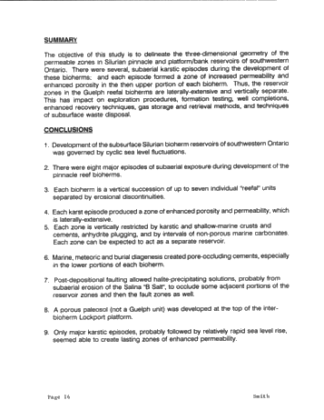 The Geology of Porosity and Permeability Variation in Siluran Pinnacle Reefs, Southwestern Ont. Page 16