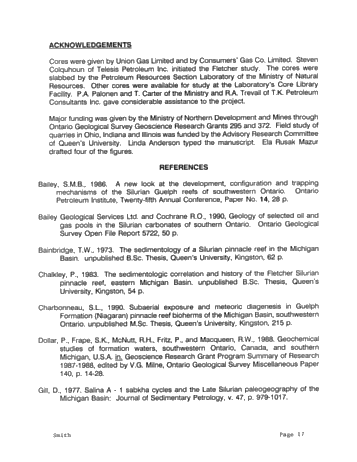 The Geology of Porosity and Permeability Variation in Siluran Pinnacle Reefs, Southwestern Ont. Page 17
