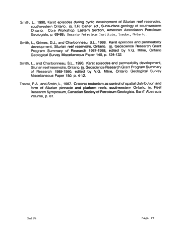 The Geology of Porosity and Permeability Variation in Siluran Pinnacle Reefs, Southwestern Ont. Page 19