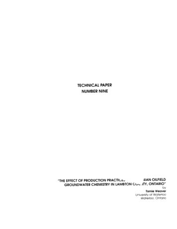 The Effect of Production Practices On Devonian Oilfield Groundwater Chemistry in Lambton County, Ont. Page 1