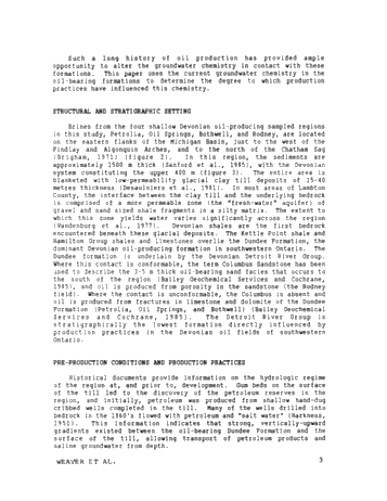 The Effect of Production Practices On Devonian Oilfield Groundwater Chemistry in Lambton County, Ont. Page 3