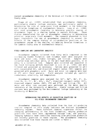 The Effect of Production Practices On Devonian Oilfield Groundwater Chemistry in Lambton County, Ont. Page 7