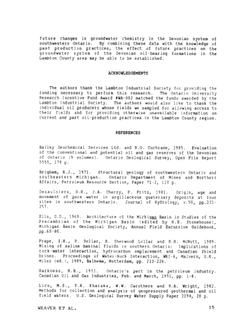 The Effect of Production Practices On Devonian Oilfield Groundwater Chemistry in Lambton County, Ont. Page 15