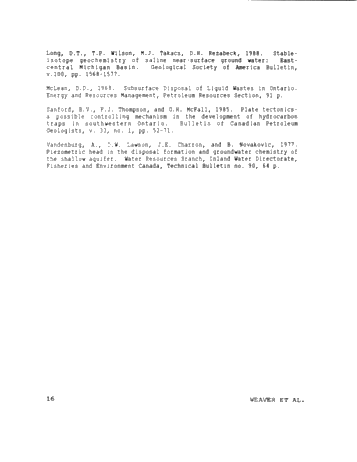 The Effect of Production Practices On Devonian Oilfield Groundwater Chemistry in Lambton County, Ont. Page 16