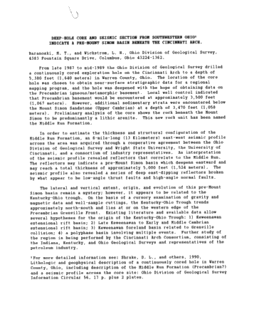 Deep-hole Core and Seismic Section From Southwestern Ohio Indicate a Pre-Mount Simon Basin Beneath the Cincinnati Arch Page 1