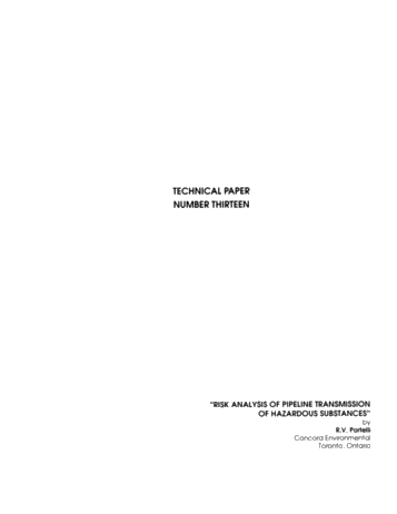 Risk Analysis of Pipeline Transmission of Hazardous Substances Page 1