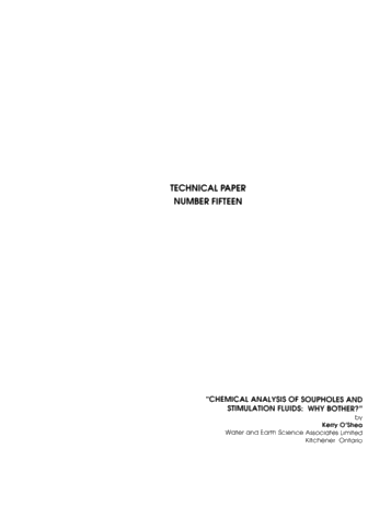Chemical Analysis of Soupholes and Stimulation Fluids: Why Bother? Page 1