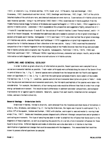 Comparisons of Recent Arthropods and Trilobites Trilobites and Their Use as Possible Paleoenvironmental Indicators Page 2