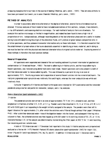 Comparisons of Recent Arthropods and Trilobites Trilobites and Their Use as Possible Paleoenvironmental Indicators Page 5