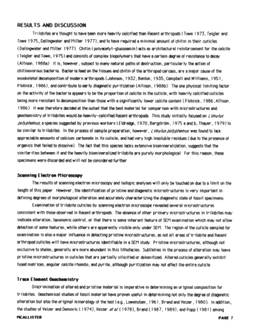 Comparisons of Recent Arthropods and Trilobites Trilobites and Their Use as Possible Paleoenvironmental Indicators Page 7