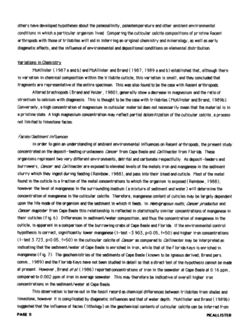 Comparisons of Recent Arthropods and Trilobites Trilobites and Their Use as Possible Paleoenvironmental Indicators Page 8