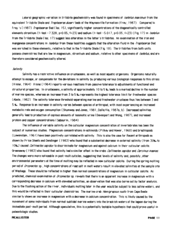 Comparisons of Recent Arthropods and Trilobites Trilobites and Their Use as Possible Paleoenvironmental Indicators Page 11
