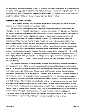 Comparisons of Recent Arthropods and Trilobites Trilobites and Their Use as Possible Paleoenvironmental Indicators Page 13
