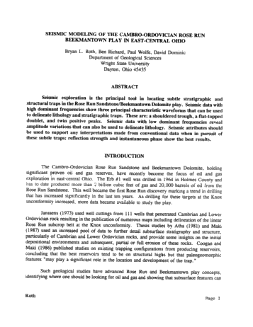 Seismic Modeling of the Rose Run Formation, Eastern Ohio Page 1