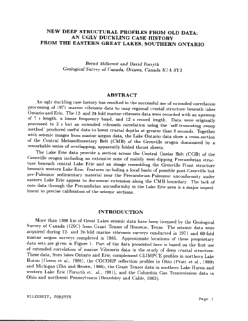 New Deep Structural Profiles From Old Seismic Data; an Ugly Duckling Case History From the Eastern Great Lakes, Southern Ontario. Page 1