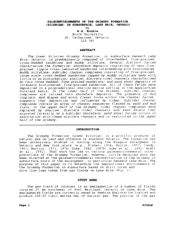 Paleoenvironments of the Grimsby Formation (Silurian) in Subsurface, Lake Erie, Ontario Page 1
