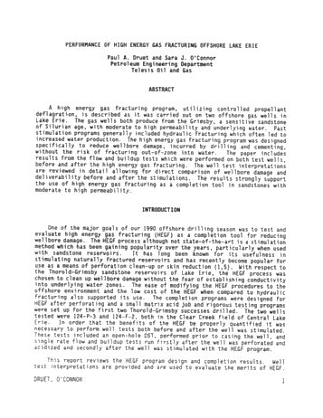 Performance of High-Energy Gas Fracturing Offshore Lake Erie Page 1