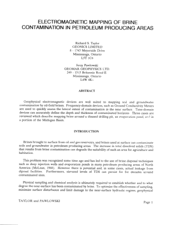Electromagnetic Mapping of Brine Contamination in Petroleum Producing Areas Page 1