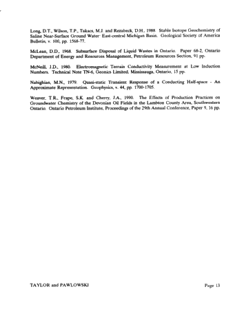 Electromagnetic Mapping of Brine Contamination in Petroleum Producing Areas Page 13