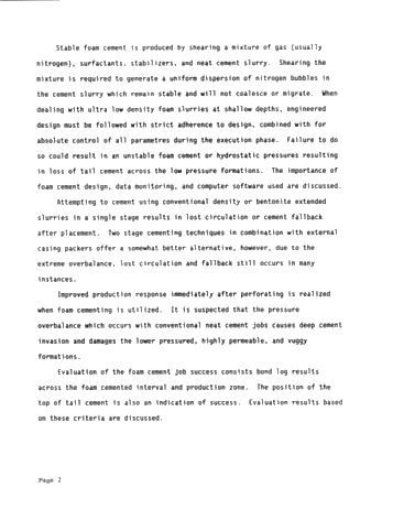 Foam Cementing Across Fractured Ordovician Formations in Kent/Essex County Page 2