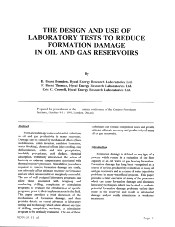 The Design and Use of Laboratory Tests to Reduce Formation Damage in Oil and Gas Reservoirs Page 1