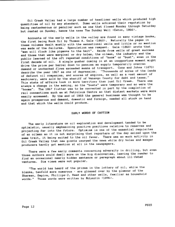 The Opening Years and Subsequent Events of the Early Oil Industry in Oil Creek Valley, N.W. Pennsylvania, U.S.A. Page 12