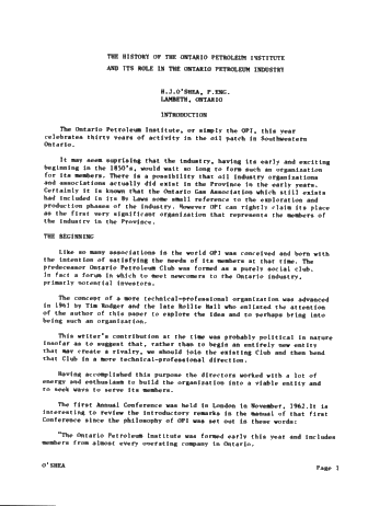 History of the O.P.I. and its Changing Role in the Ontario Petroleum Industry Page 1