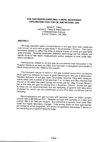 Soil Radon Gas Surveying: a Rapid Inexpensive Exploration Tool for Oil and Natural Gas Page 1