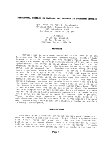 Structural Control on Natural Gas Seepage in Southern Ontario Page 1