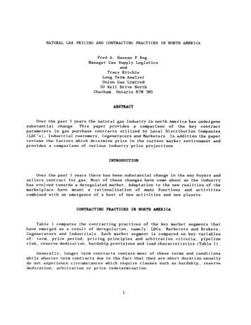 Natural Gas Pricing and Contracting Practices in North America Page 1