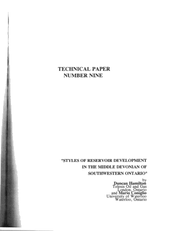 Styles of Reservoir Development in the Middle Devonian of Southwestern Ontario Page 1
