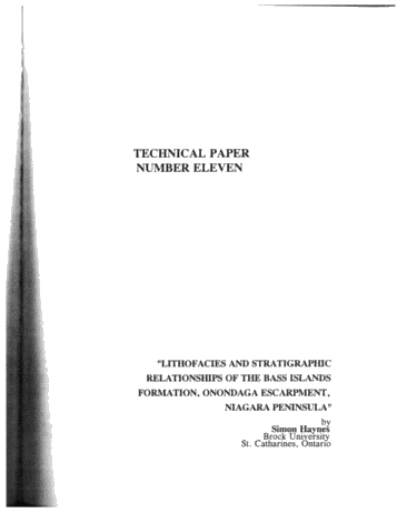 Lithofacies and Stratigraphic Relationships of the Bass Islands Formation, Onondaga Escarpment, Niagara Peninsula Page 1