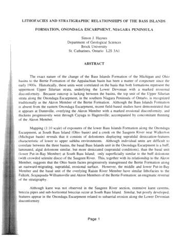 Lithofacies and Stratigraphic Relationships of the Bass Islands Formation, Onondaga Escarpment, Niagara Peninsula Page 1