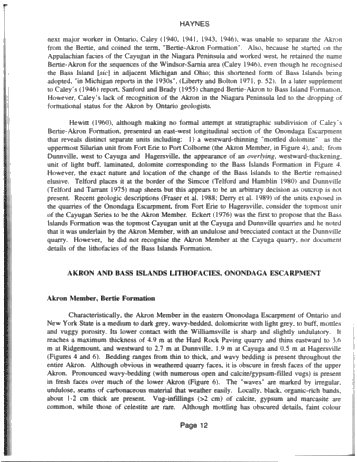 Lithofacies and Stratigraphic Relationships of the Bass Islands Formation, Onondaga Escarpment, Niagara Peninsula Page 12