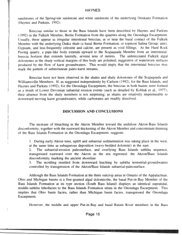 Lithofacies and Stratigraphic Relationships of the Bass Islands Formation, Onondaga Escarpment, Niagara Peninsula Page 15