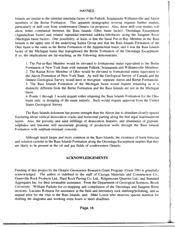Lithofacies and Stratigraphic Relationships of the Bass Islands Formation, Onondaga Escarpment, Niagara Peninsula Page 16