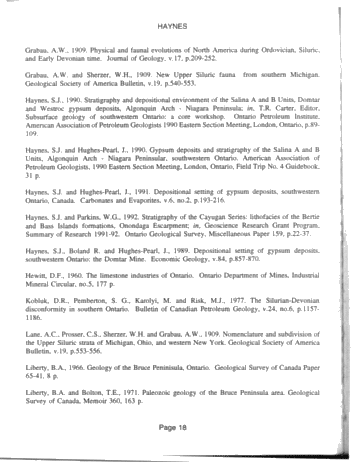 Lithofacies and Stratigraphic Relationships of the Bass Islands Formation, Onondaga Escarpment, Niagara Peninsula Page 18