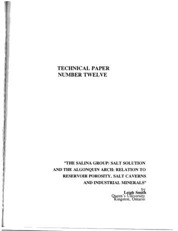 The Salina Group: Salt Solution and the Algonquin Arch: Relation to Reservoir Porosity, Salt Caverns and Industrial Minerals Page 1
