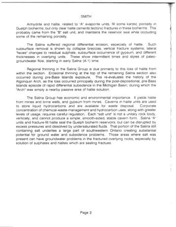The Salina Group: Salt Solution and the Algonquin Arch: Relation to Reservoir Porosity, Salt Caverns and Industrial Minerals Page 2