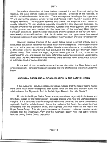 The Salina Group: Salt Solution and the Algonquin Arch: Relation to Reservoir Porosity, Salt Caverns and Industrial Minerals Page 13