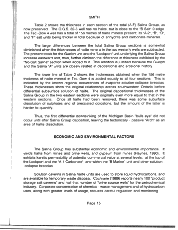 The Salina Group: Salt Solution and the Algonquin Arch: Relation to Reservoir Porosity, Salt Caverns and Industrial Minerals Page 15