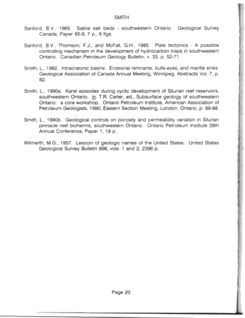 The Salina Group: Salt Solution and the Algonquin Arch: Relation to Reservoir Porosity, Salt Caverns and Industrial Minerals Page 20