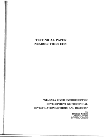 Niagara River Hydroelectric Development Geotechnical Investigation Methods and Results Page 1