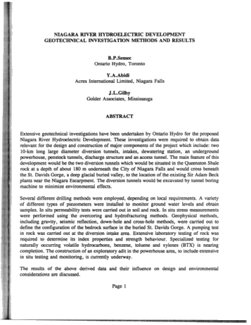Niagara River Hydroelectric Development Geotechnical Investigation Methods and Results Page 1