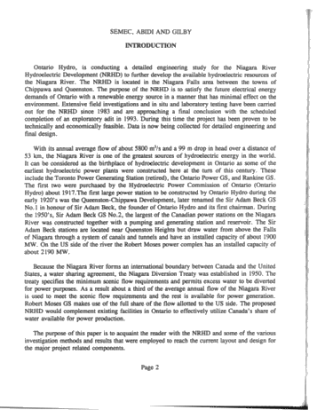 Niagara River Hydroelectric Development Geotechnical Investigation Methods and Results Page 2